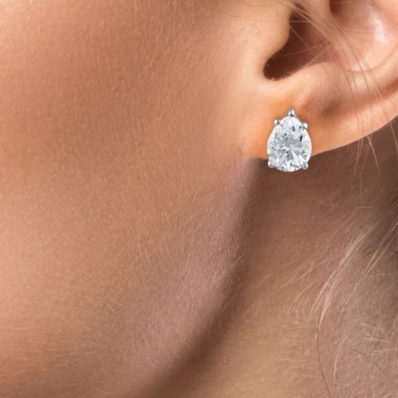 CZ by Kenneth Jay Lane 4 CCTW Pear Cut Silver Post Earrings New With Tag. Signed - Picture 3 of 12